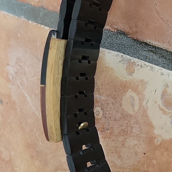 Solid wood belt with buckle geometric art inlayed wood designer belt rare item - Picture 7 of 9